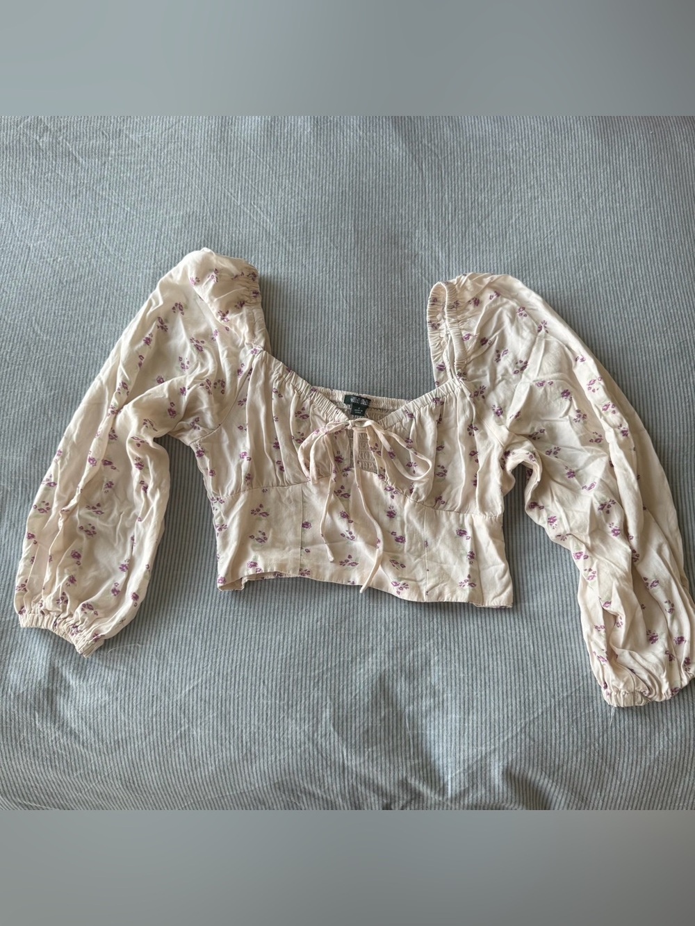 Wild Fable Smocked Peasant Crop Top with Puff Sleeves